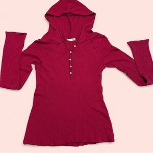 2000s Red Waffle Knit Henley Hoodie Twilightcore Bella Swan Y2K Vampire Top